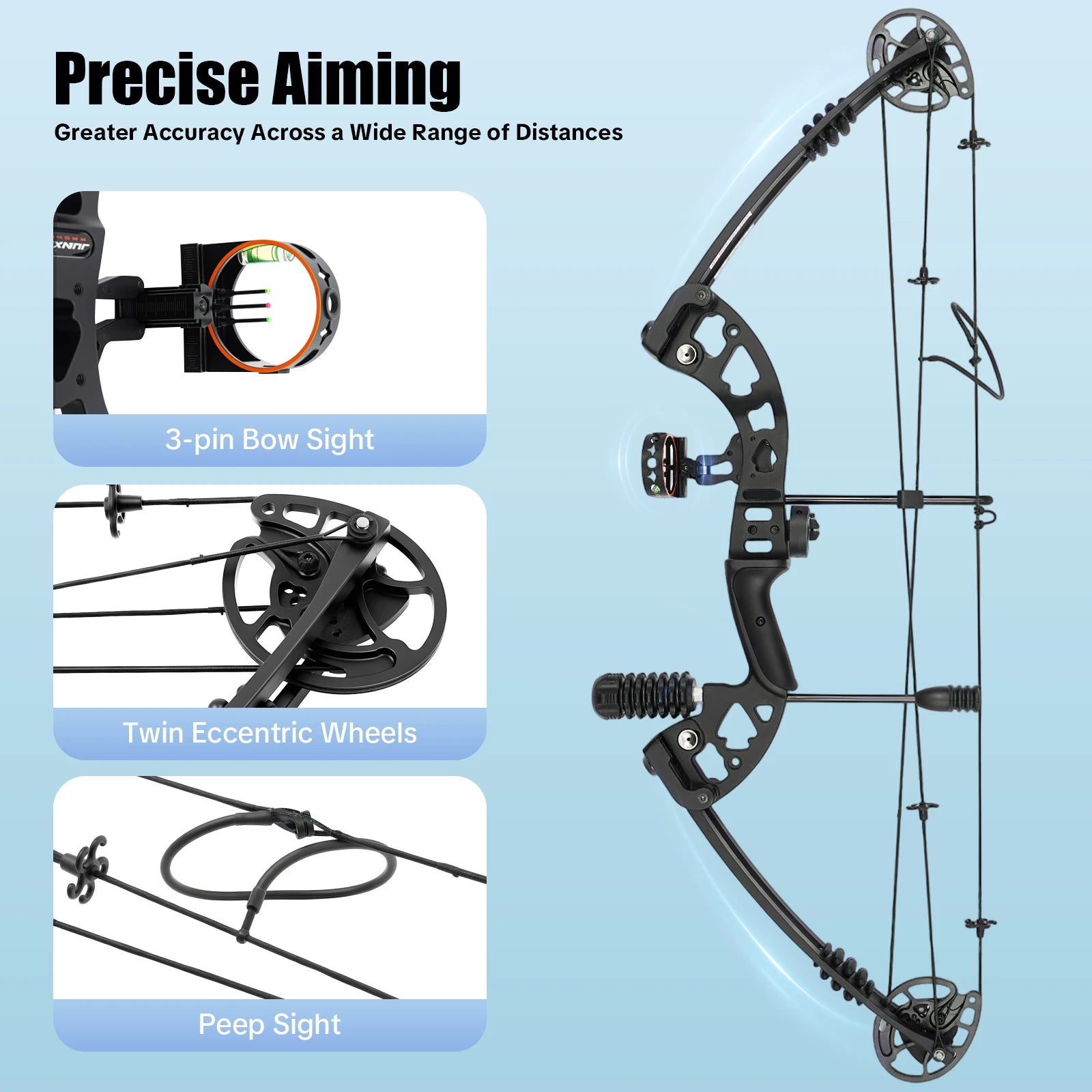 Compound Bow Arrow Set 30-55lb Adjustable Draw Length 24-29.5" w/12 Arrows
