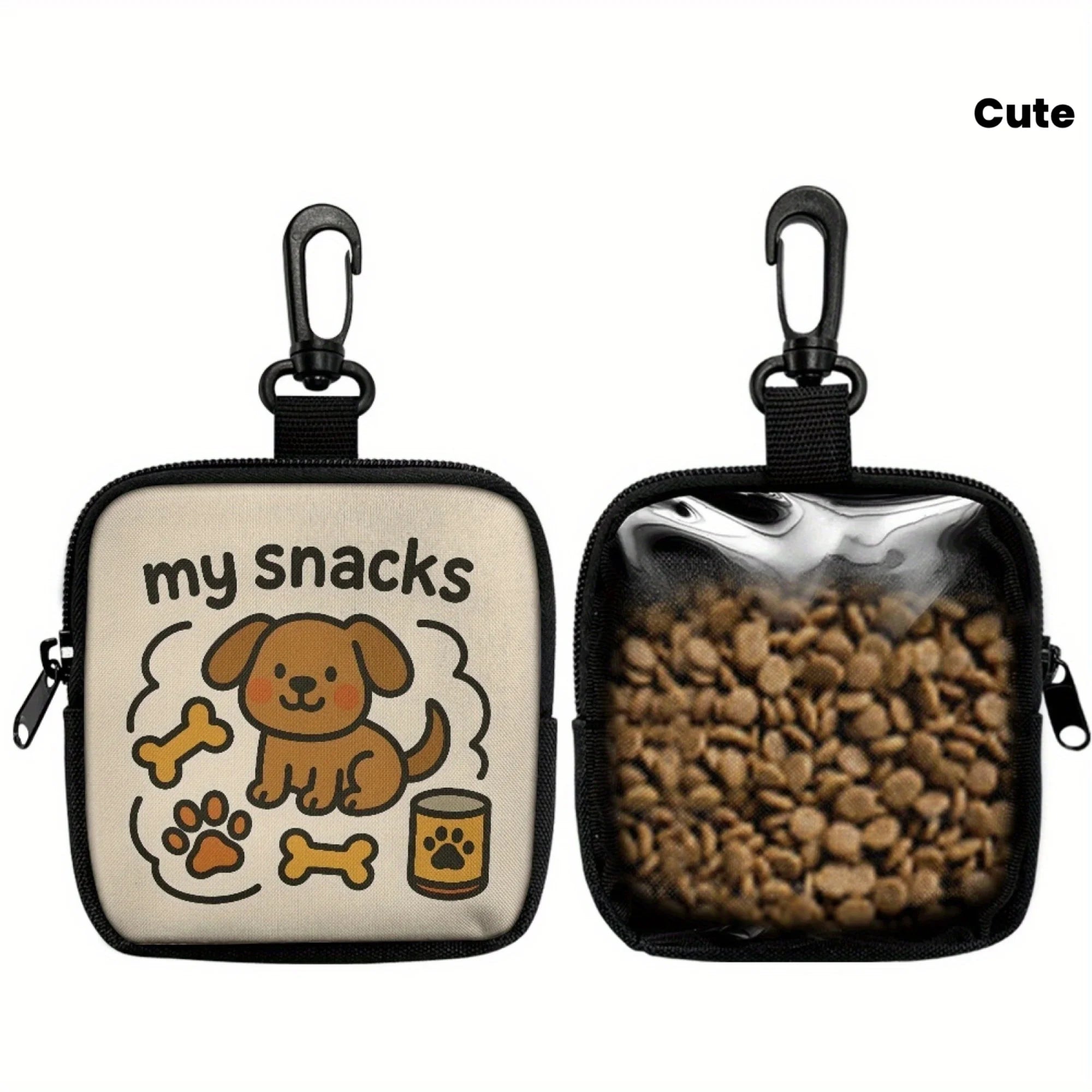1 cute dog print dog snack bag, dog snack bag with hook and zipper, puppy training bag, dog portable snack bag