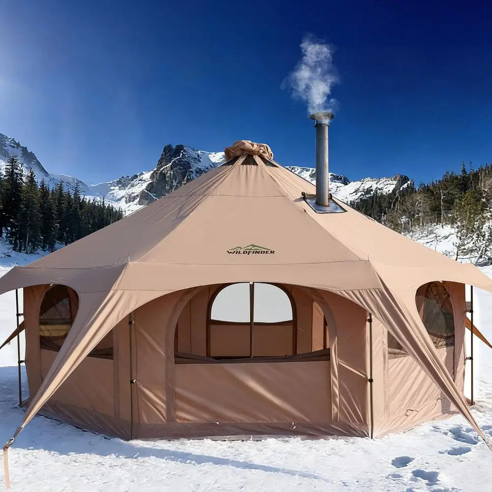 4-Season Waterproof Yurt Tent with 8 Mesh Windows, Removable Floor