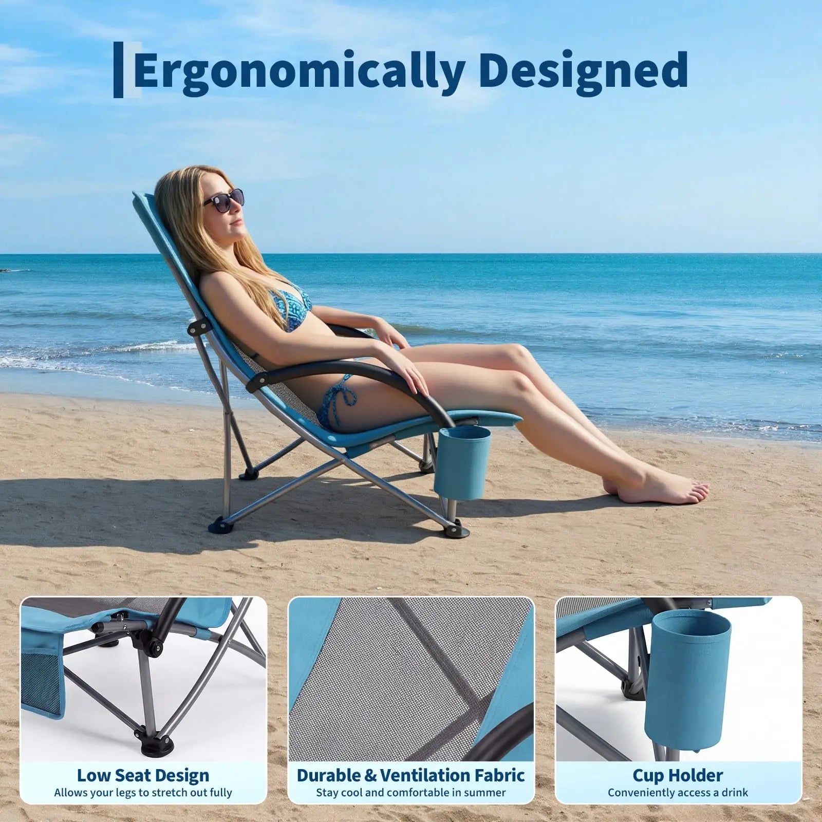 High Beach Chair 2 Pack, Folding Portable Extra Wide