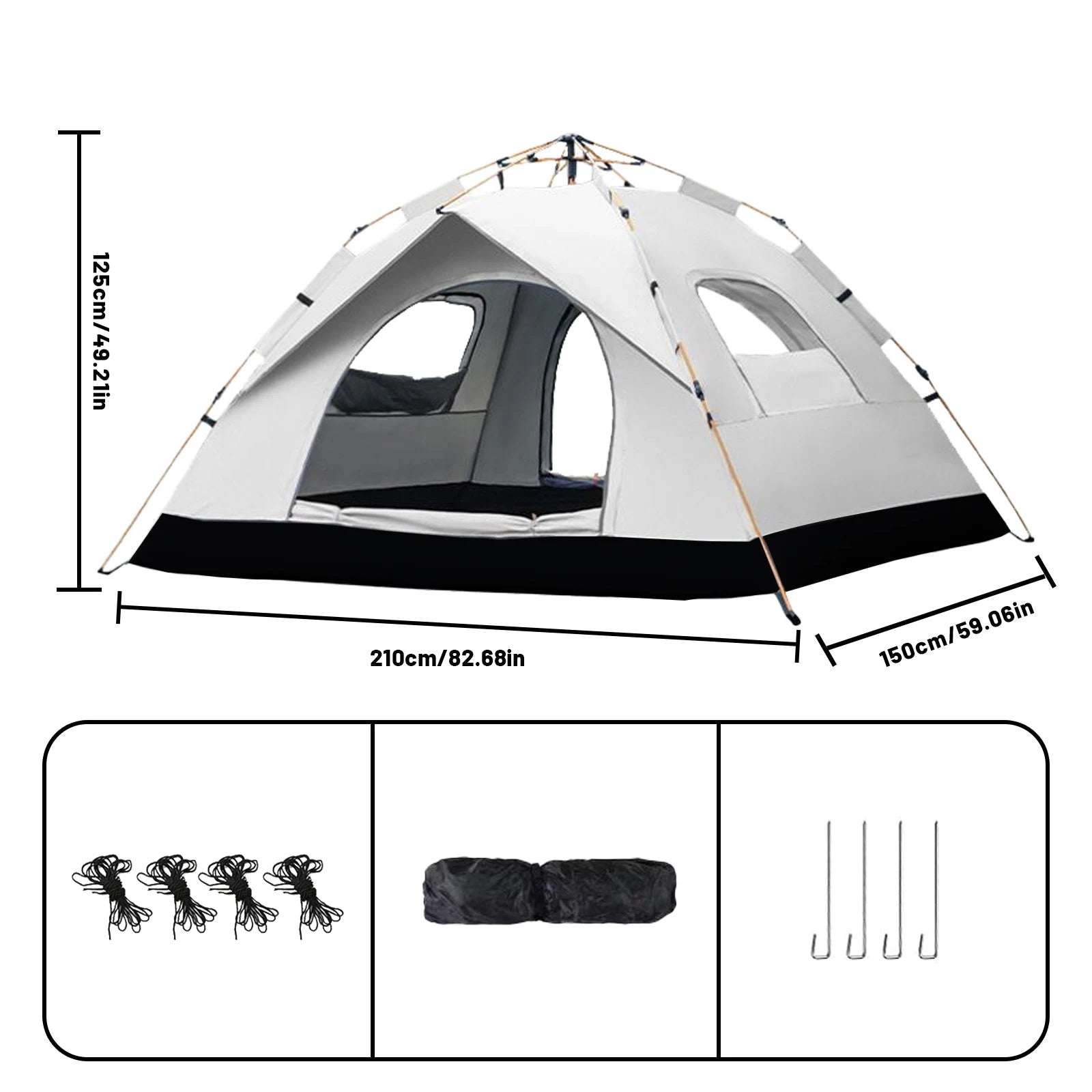 Small Silver Auto-Tent - 60-Second Setup for 3-4 People, All-Weather
