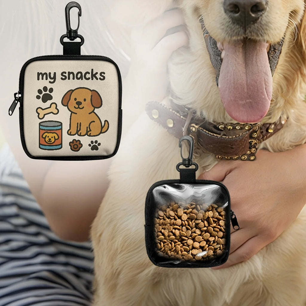 1 cute dog print dog snack bag, dog snack bag with hook and zipper, puppy training bag, dog portable snack bag