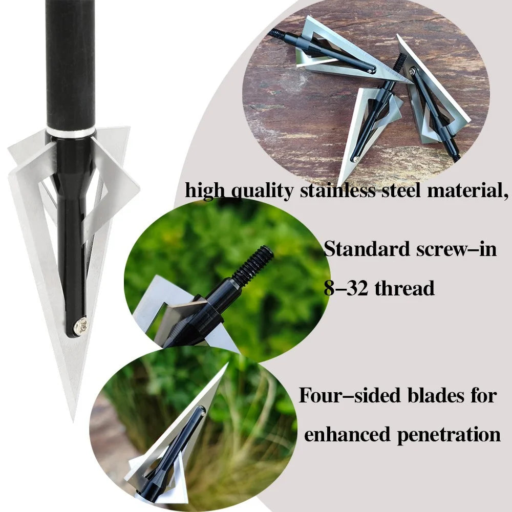 Archery Broadheads 12pcs 120grain Screw-in Aluminum Steel Arrowheads