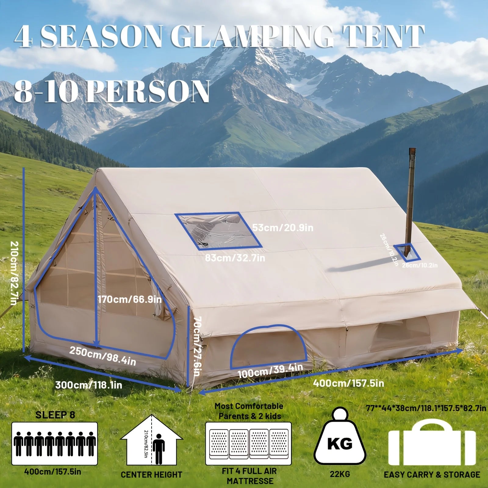 Large Inflatable Camping Tent with Skylight,  Breathable Mesh Design, Summer