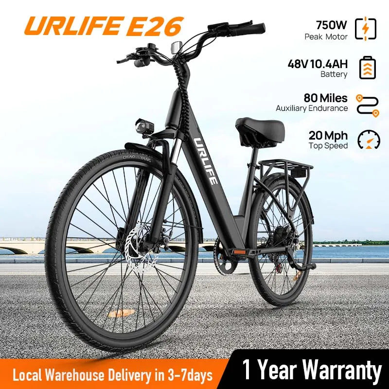 750W Adult Electric Bike | 48V 10.4Ah Battery, UP To 20MPH, 26''X2" Tire, 7-Speeds