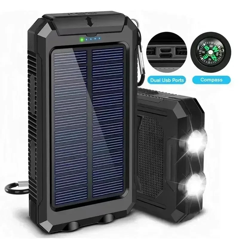 Hiking 10000mAh 4-in-1 Solar Power Bank with Camping Light & Compass