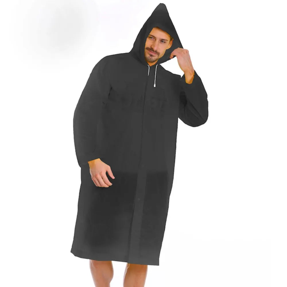 Black Fashion Adult Waterproof Hooded Raincoat