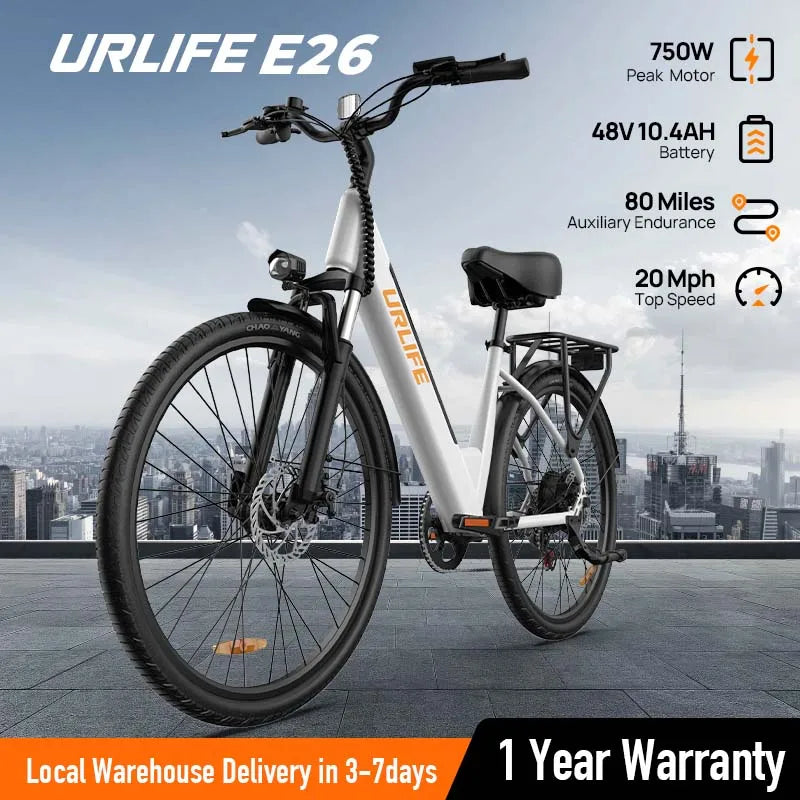 750W Adult Electric Bike | 48V 10.4Ah Battery, UP To 20MPH, 26''X2" Tire, 7-Speeds