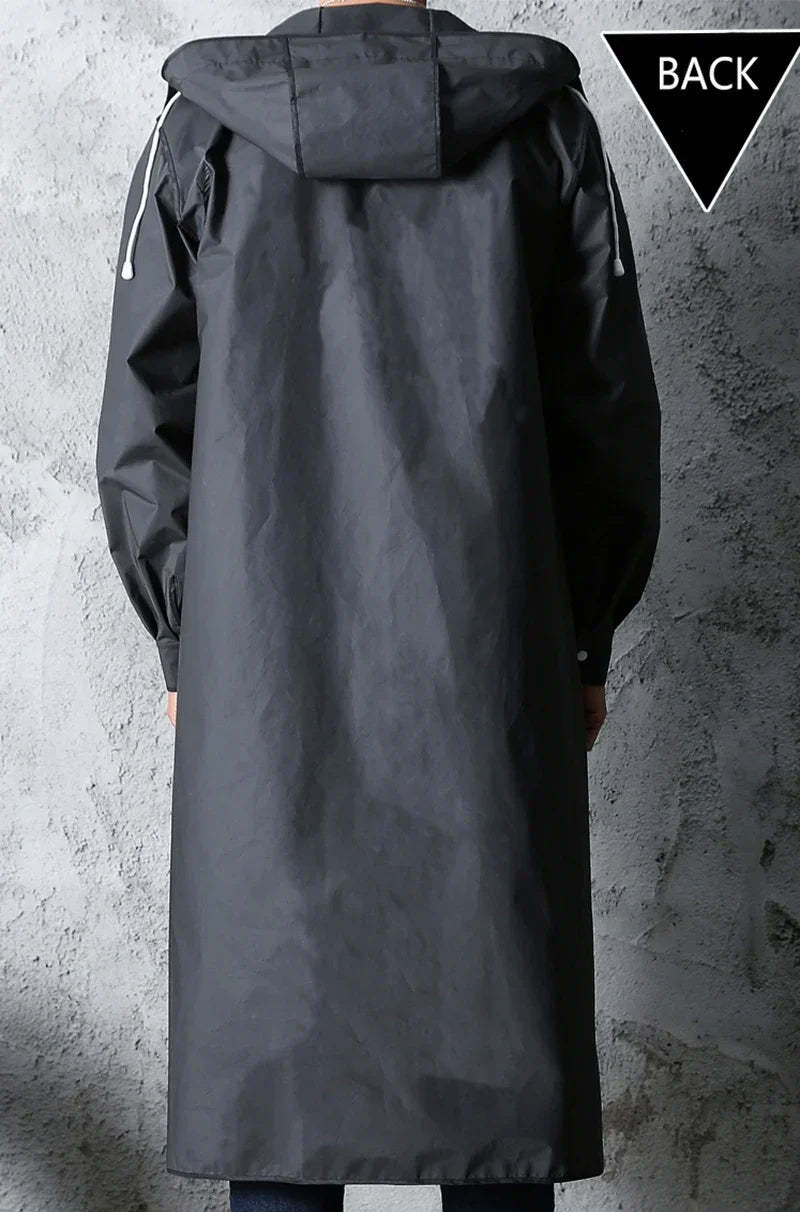 Black Fashion Adult Waterproof Hooded Raincoat