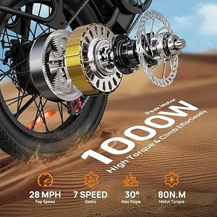 1000W E20 Electric Bike | 48V 13Ah Removable Battery, 28MPH, 7-Speed E-Bike with Dual Disc Brake