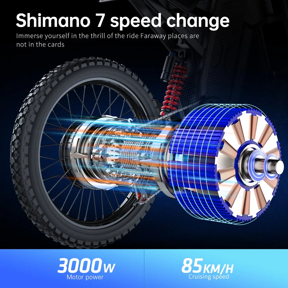 Adult Off Road Electric Bicycle 3000W Motors 60V30AH Lithium Battery Speed 85Kmh