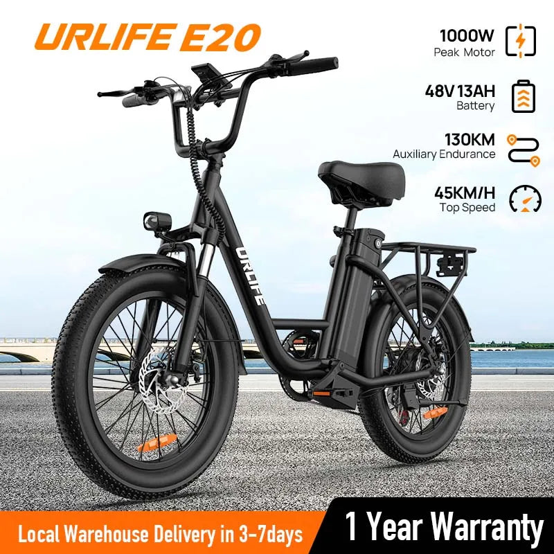1000W E20 Electric Bike | 48V 13Ah Removable Battery, 28MPH, 7-Speed E-Bike with Dual Disc Brake