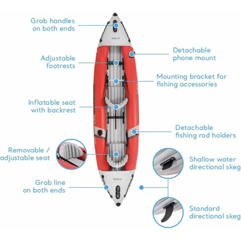 Inflatable 2 Person Kayak SuperTough PVC With 86in Paddles High Output Pump