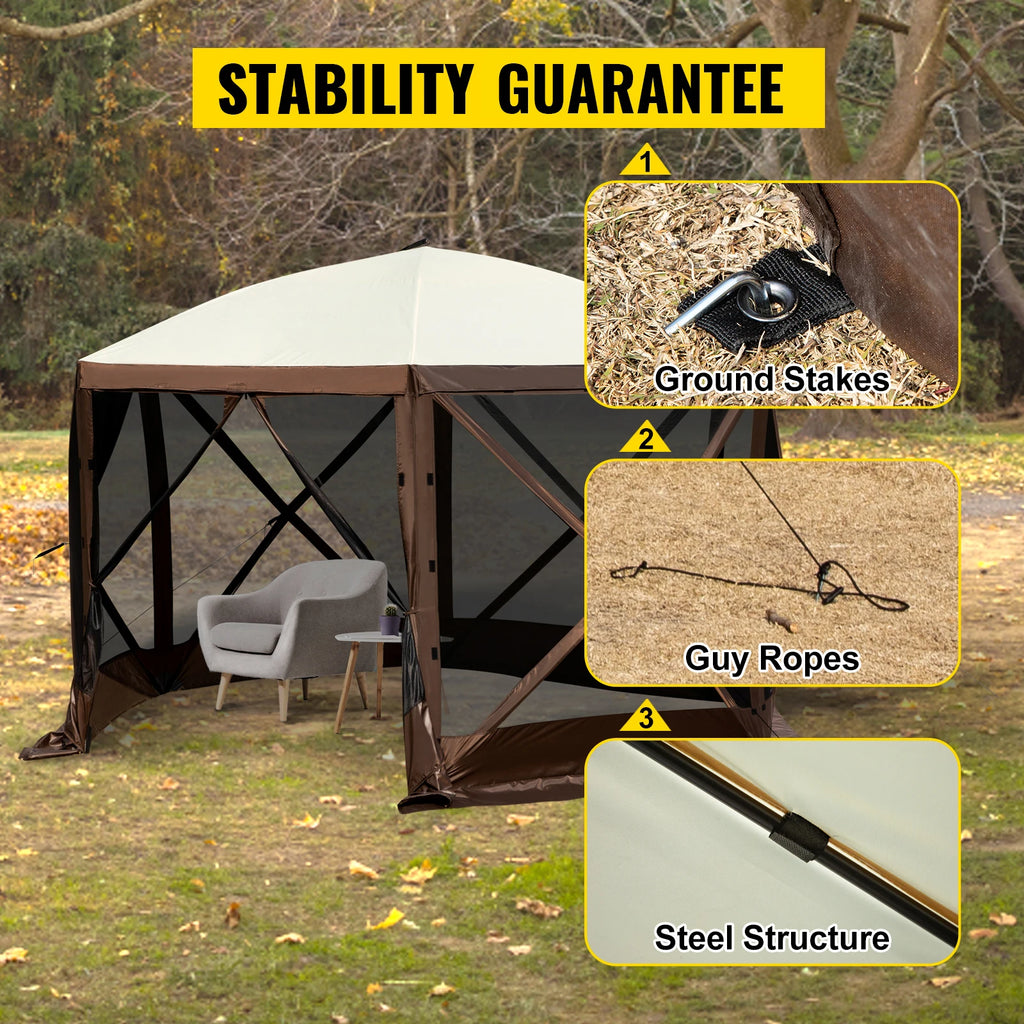 Pop-up Camping Gazebo Camping Canopy 6 Sided 12' x 12' / 10' x 10'