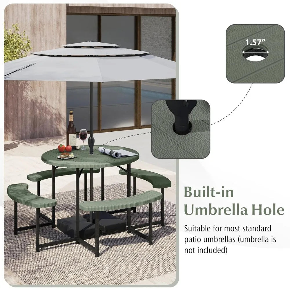 Picnic Table and Chair Set for 4-8 People, 37-inch Round Outdoor Table