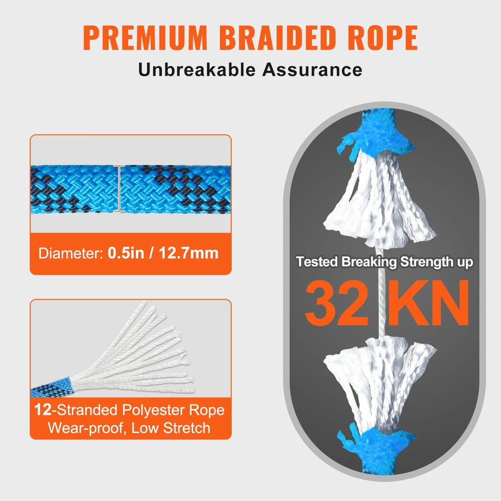 12.7mm Static Outdoor Climbing Rope 30KN Breaking Tension