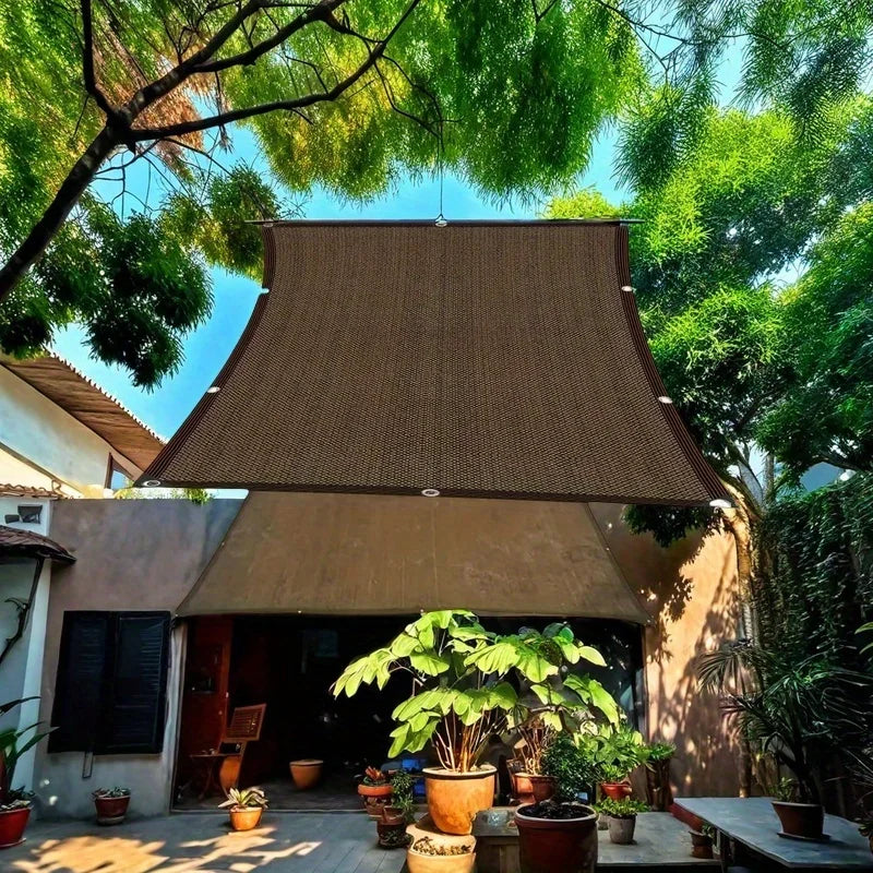 Large-Area Shading Net for Courtyards - Coffee-Colored - Specifically Designed for Large Courtyards, Made of High-Density