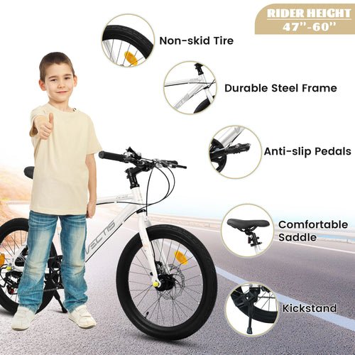 20 Inch Kids Bike for Boys Girls, 7-Speed Children Road Bike with Steel Frame and Dual Disc Brakes for Ages 6-12 Years Old