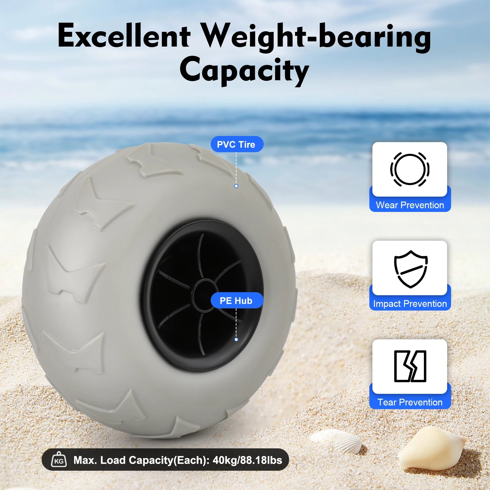 9 inch 2x Beach Cart Wheels Inflatable Wheels Replacement Balloon Beach Tire