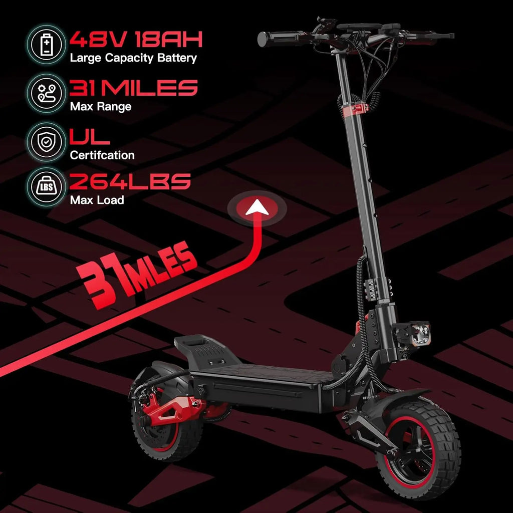 1600W Motor Adult Electric Scooter Top Speed 32MPH, 48V18AH, 11-inch Off-Road