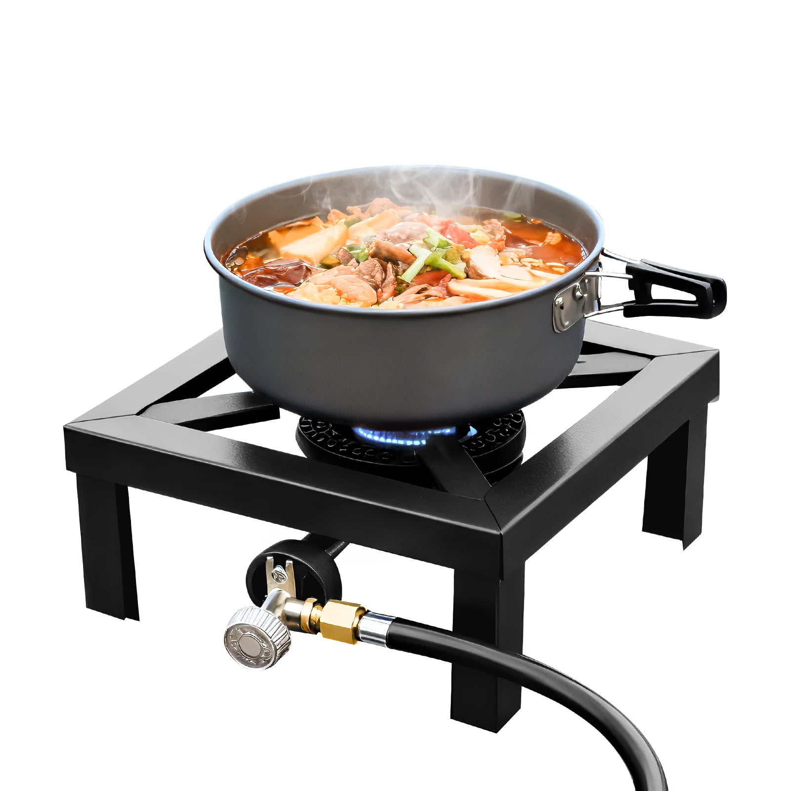 Portable 1/2 Burner Outdoor Gas Stove Propane Cooker with Adjustable 0-10Psi Regulator Hose for Patio Camping, BBQ
