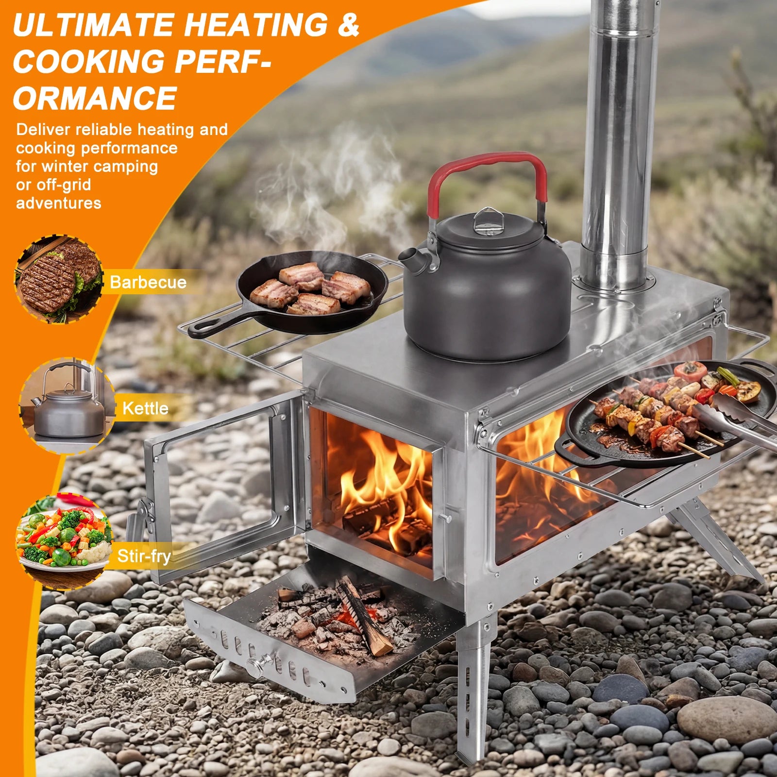 Weatherproof Chimney Pipe Portable Burning Stove Rust Proof for Tents Shelters