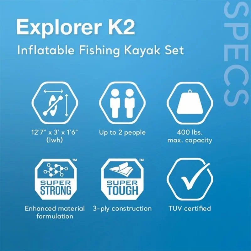 Inflatable 2 Person Kayak SuperTough PVC With 86in Paddles High Output Pump