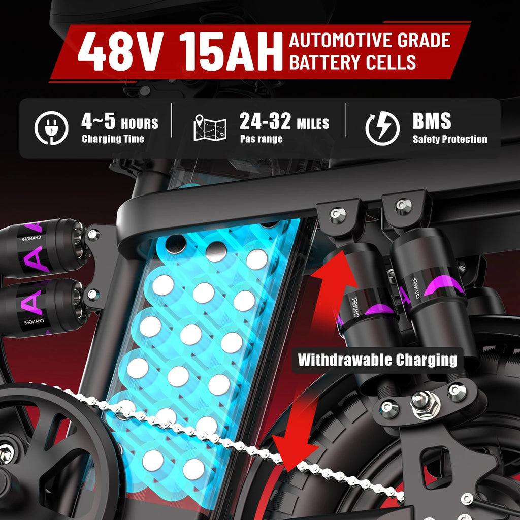 Folding Adult 500 Watt Electric Bike with 48V 15AH Removable Battery