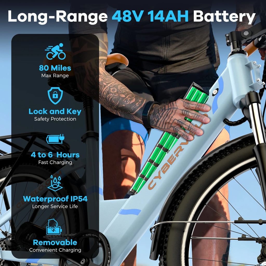 1000W Peak Electric Bike for Adults 26" Step-Thru 14Ah Removable Battery Ebike