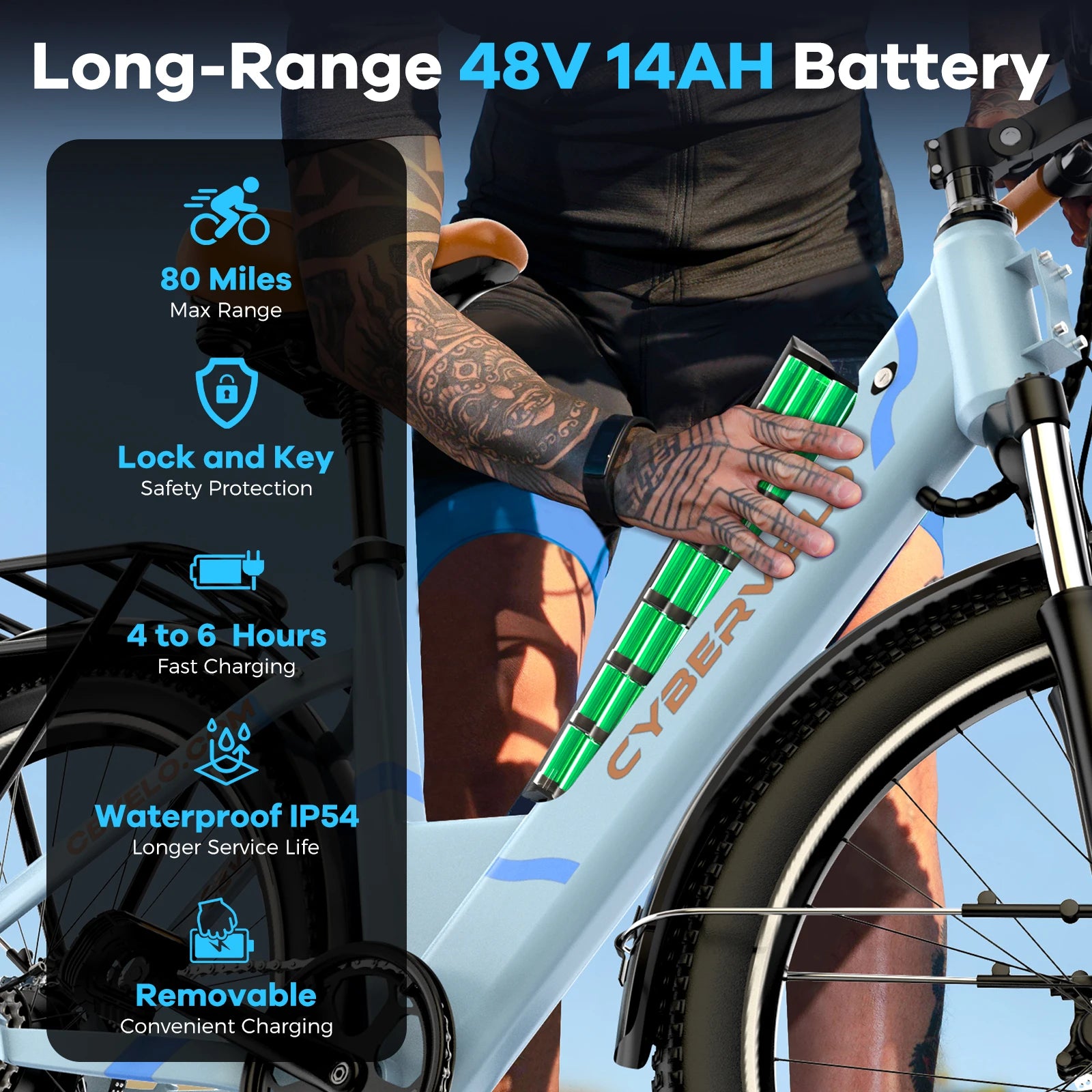 1000W Peak Electric Bike for Adults 26" Step-Thru 14Ah Removable Battery Ebike