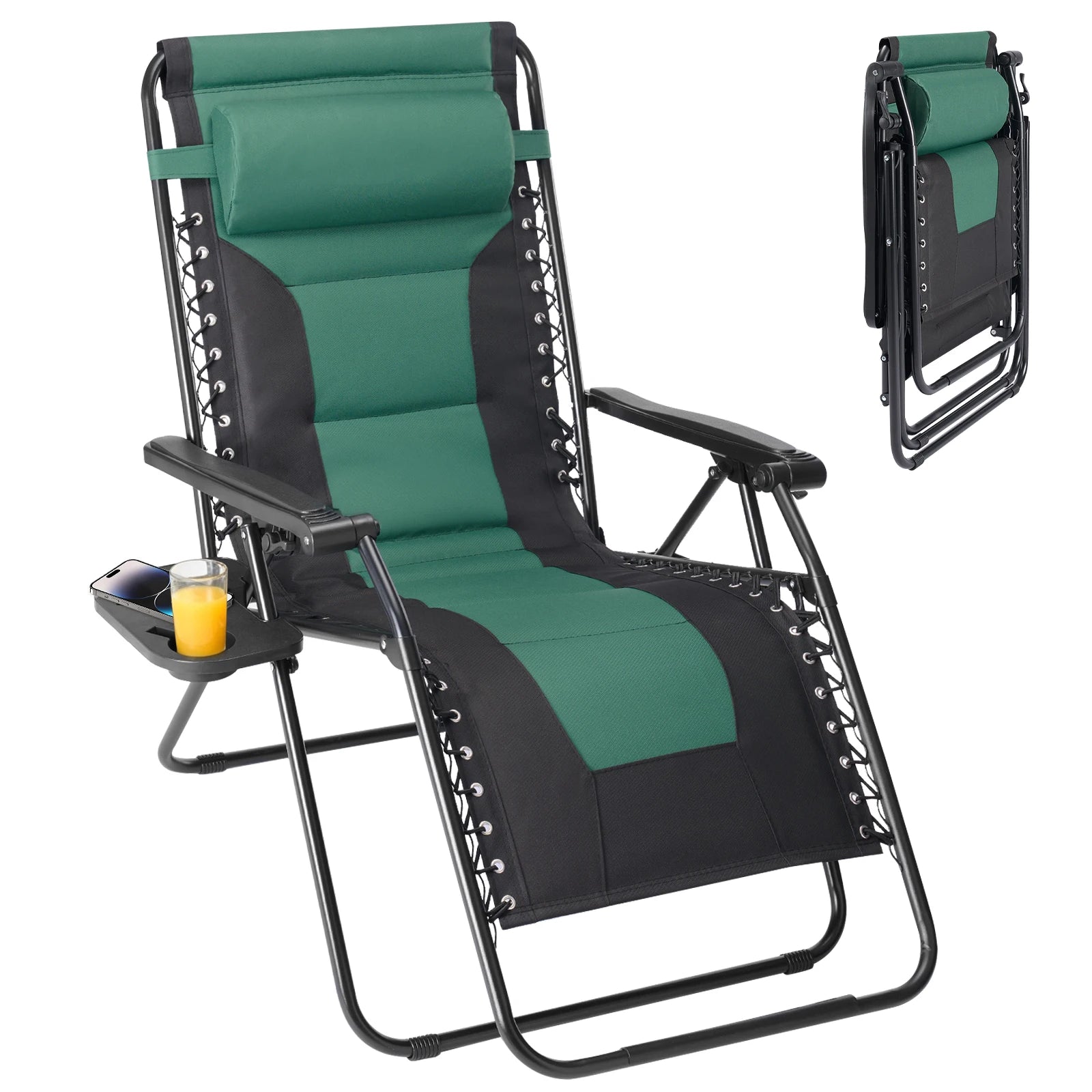 JHK Oversized Zero Gravity Cotton Padded Reclining Chair Foldable Lounge Chair with Adjustable Pillow Cup Holder For Patio