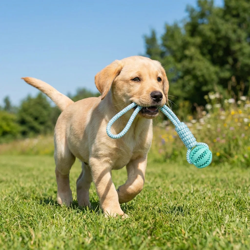 Cotton Rope & Rubber Dog Chew Ball
