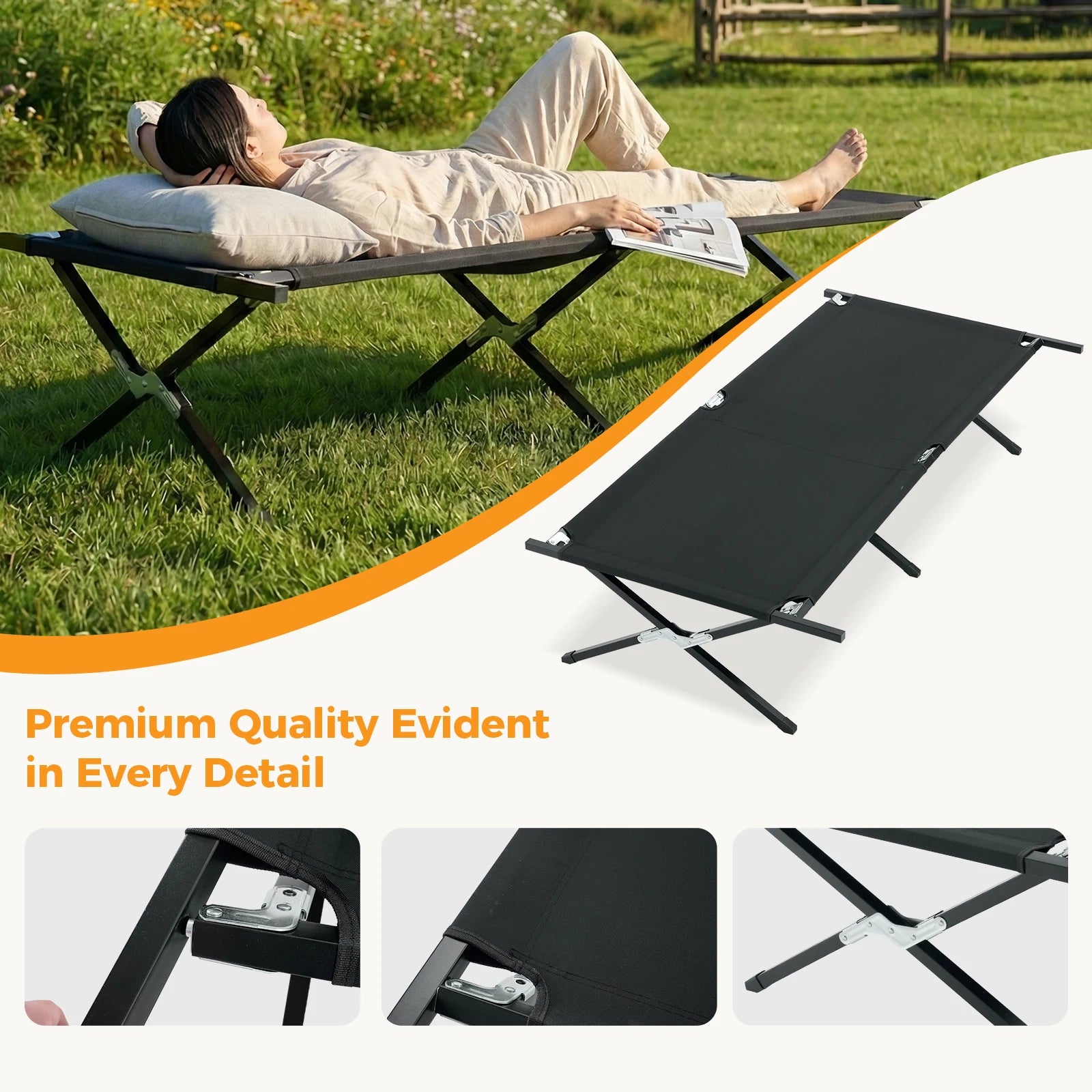 JHK Collapsible Camping Cot Lounge Chair 73" x 36" Portable Folding Sleeping Cot 300 LBS Capacity Sturdy Frame for Outdoor