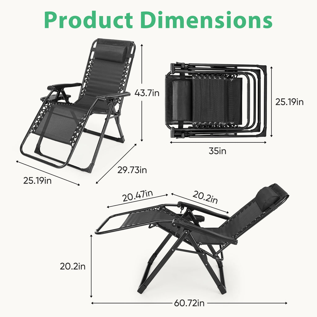 Zero Gravity Recling Patio Lounge Chair Folding Portable