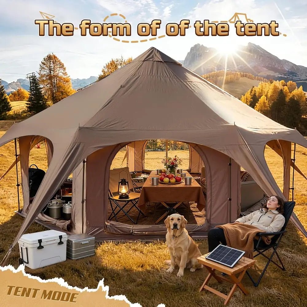 4-Season Waterproof Yurt Tent with 8 Mesh Windows, Removable Floor