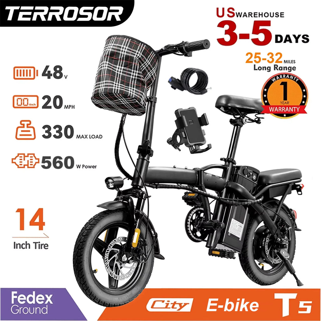 20 MPH,560W Motor,48V Removable Battery,14inch Folding Adult Electric Bike
