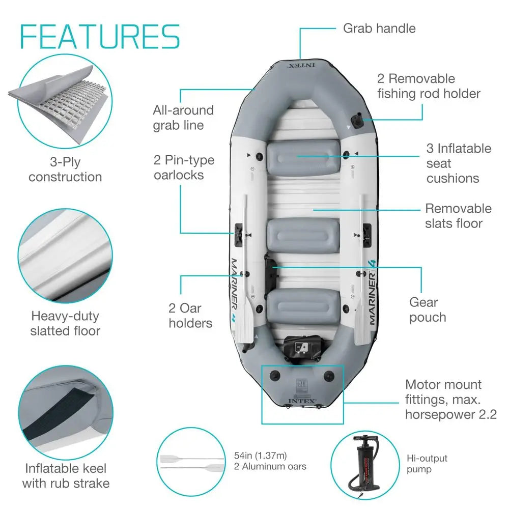 Inflatable Boat Includes Boat Oars and HighOutput Pump SuperTough PVC