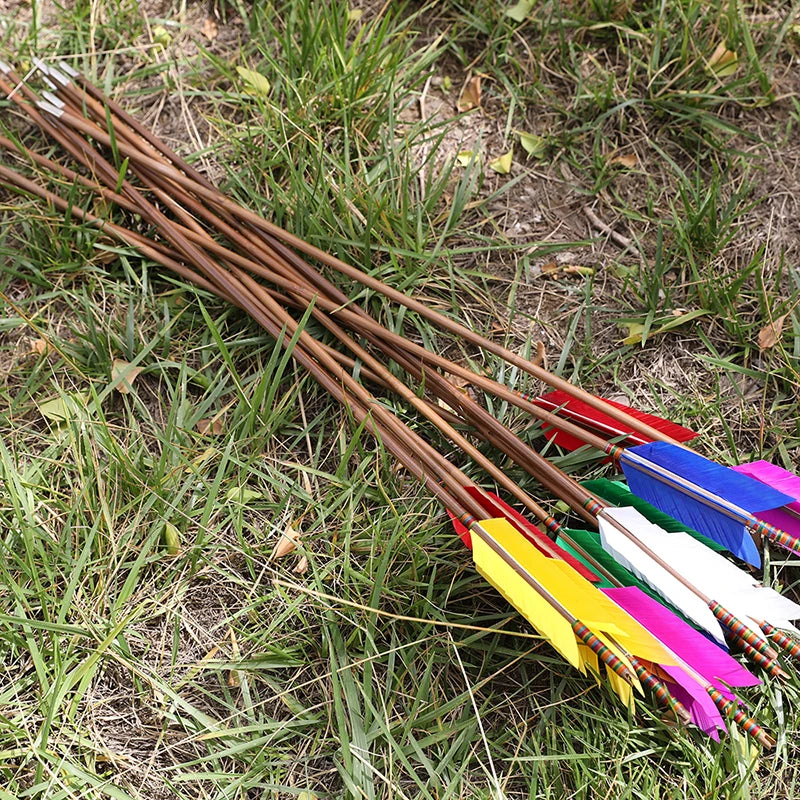 Archery Bamboo Arrows  33.5" 8mm Diameter with 4" Turkey Feathers