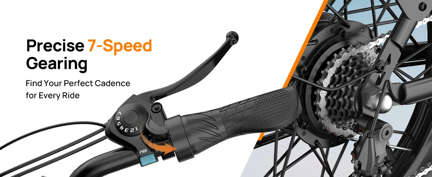 1000W E20 Electric Bike | 48V 13Ah Removable Battery, 28MPH, 7-Speed E-Bike with Dual Disc Brake