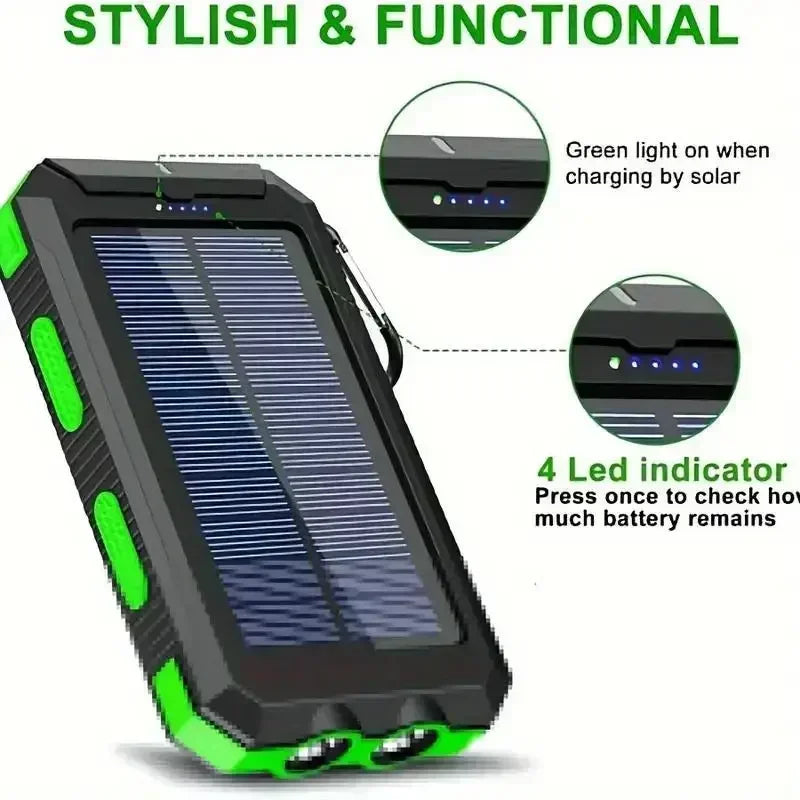 Hiking 10000mAh 4-in-1 Solar Power Bank with Camping Light & Compass