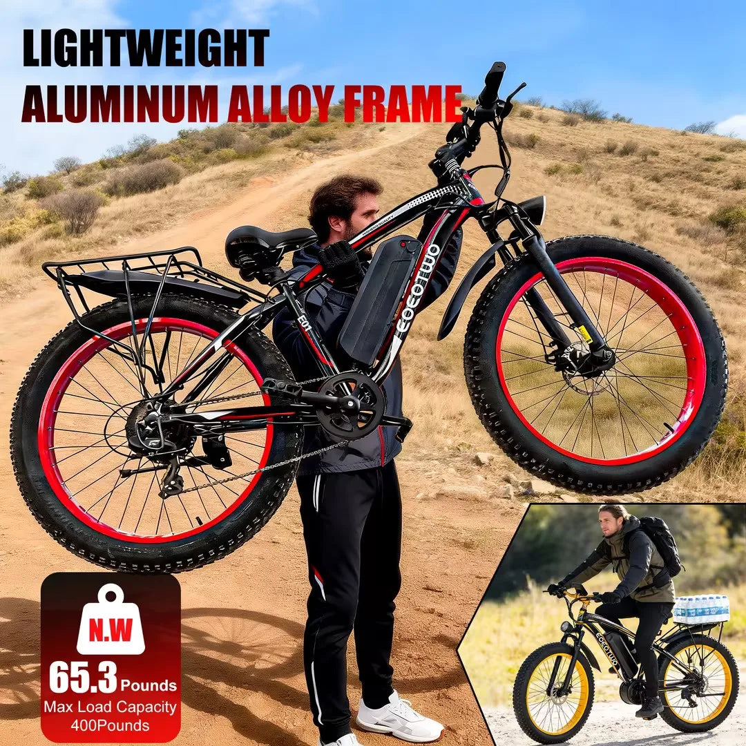 Adult 1500W 48V 15Ah Battery 26" 4.0 Fat Tire 34MPH Mountain Off-Road EBike