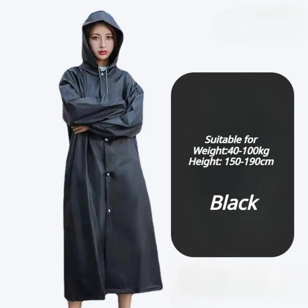 Black Fashion Adult Waterproof Hooded Raincoat