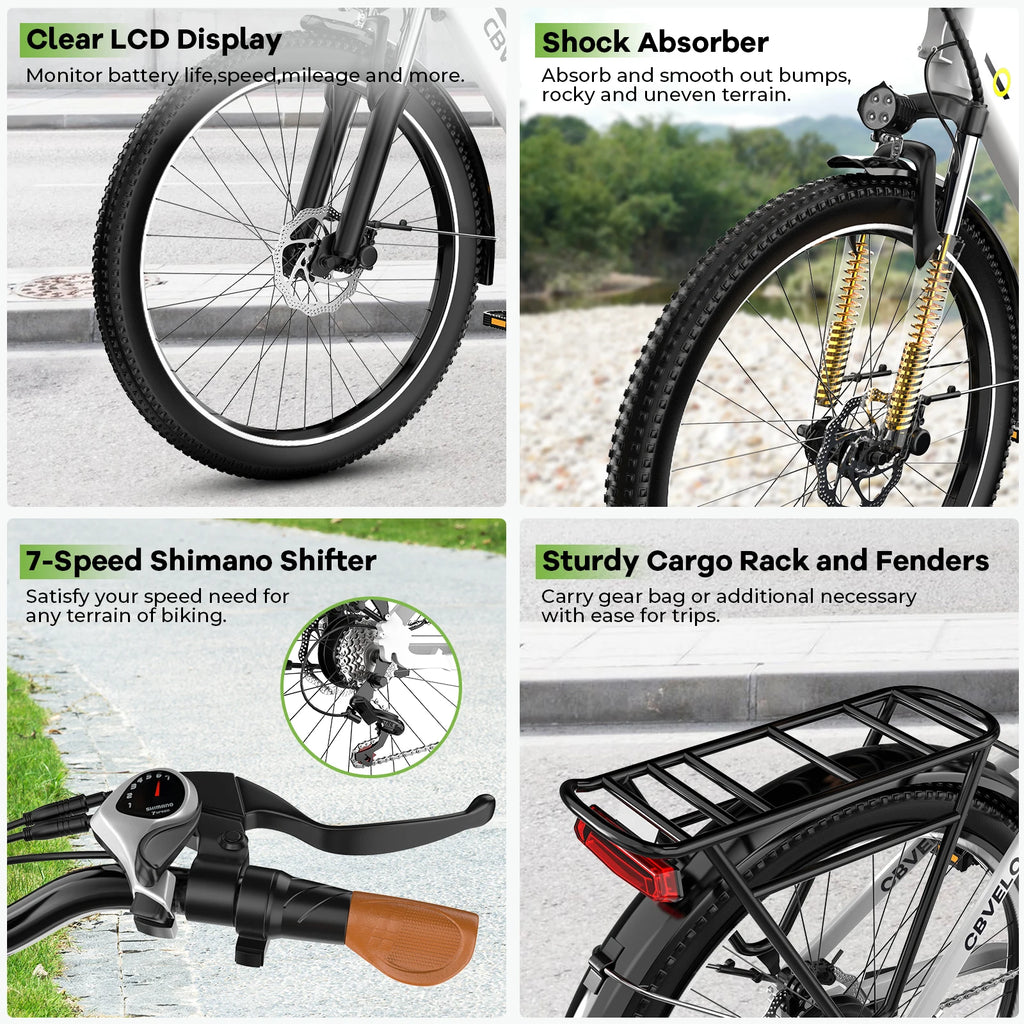 1000W Peak Electric Bike for Adults 26" Step-Thru 14Ah Removable Battery Ebike
