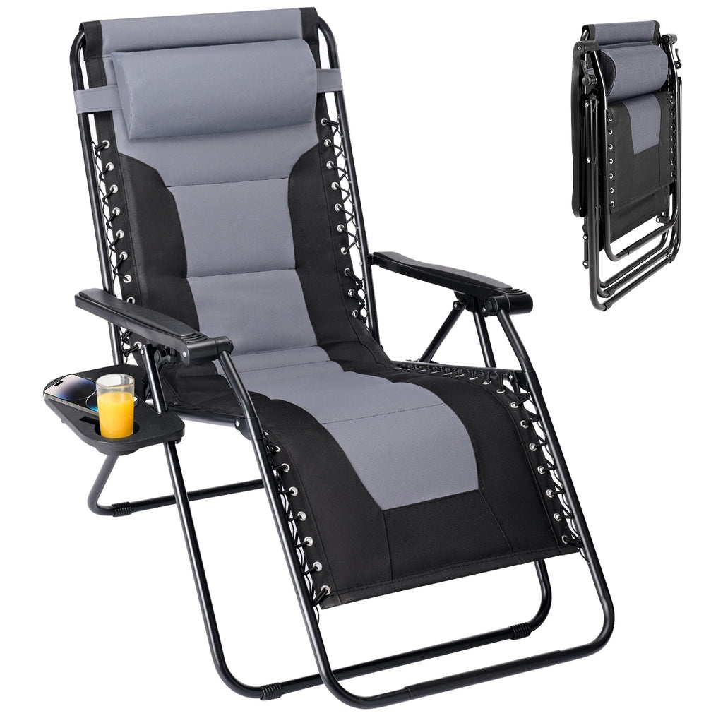 JHK Oversized Zero Gravity Cotton Padded Reclining Chair Foldable Lounge Chair with Adjustable Pillow Cup Holder For Patio