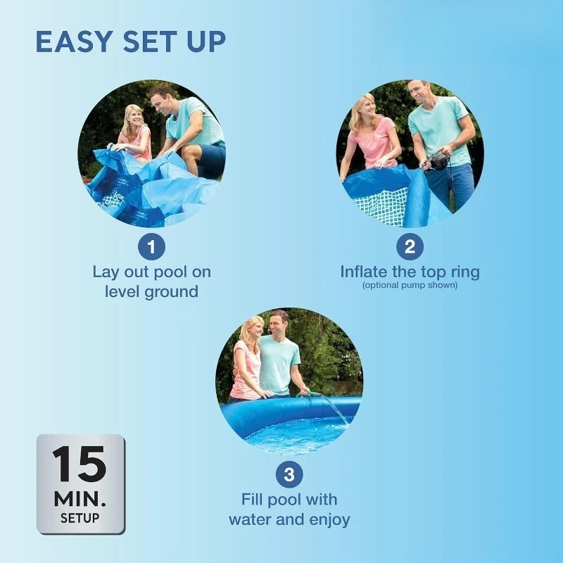 Inflatable Swimming Pool Set: 15ft X 48in Includes 1000 GPH Cartridge Filter Pump Removable Ladder