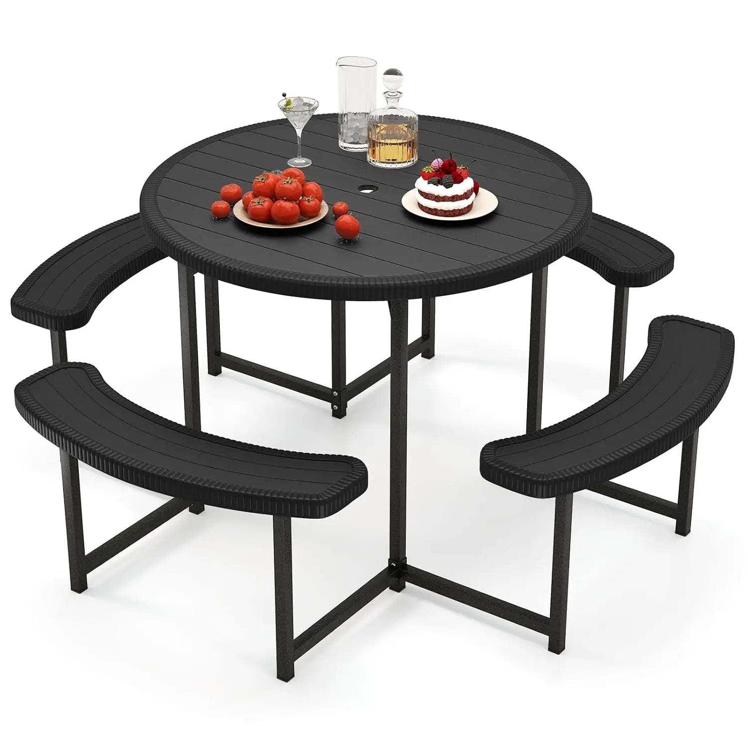 Picnic Table and Chair Set for 4-8 People, 37-inch Round Outdoor Table