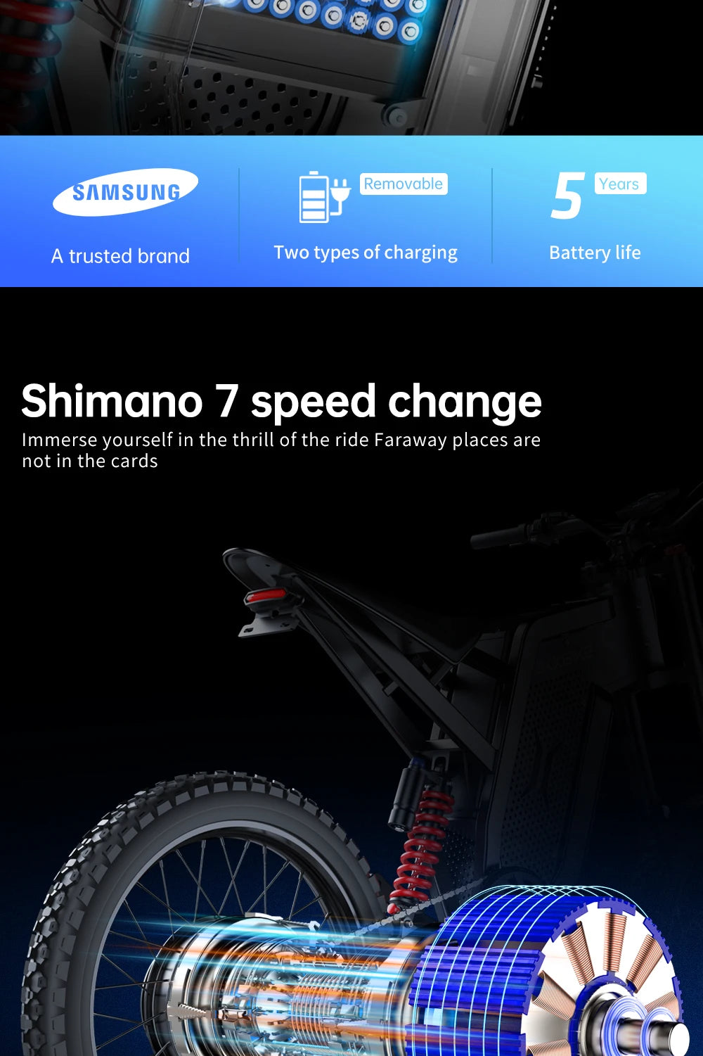 Adult Off Road Electric Bicycle 3000W Motors 60V30AH Lithium Battery Speed 85Kmh