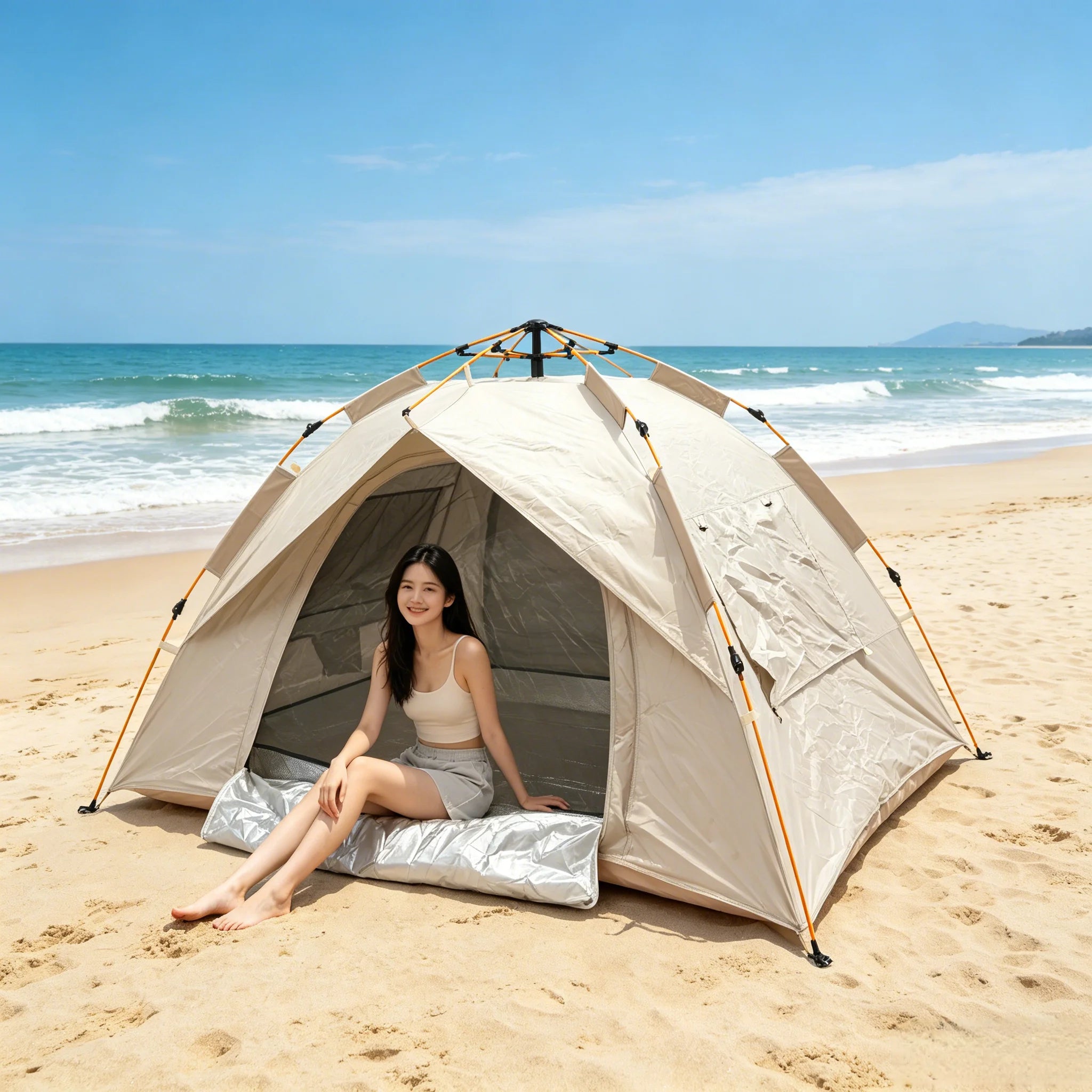 Pop-Up Tent for Camping 2-3 Person Camping Tent Waterproof Rolled-up Windows