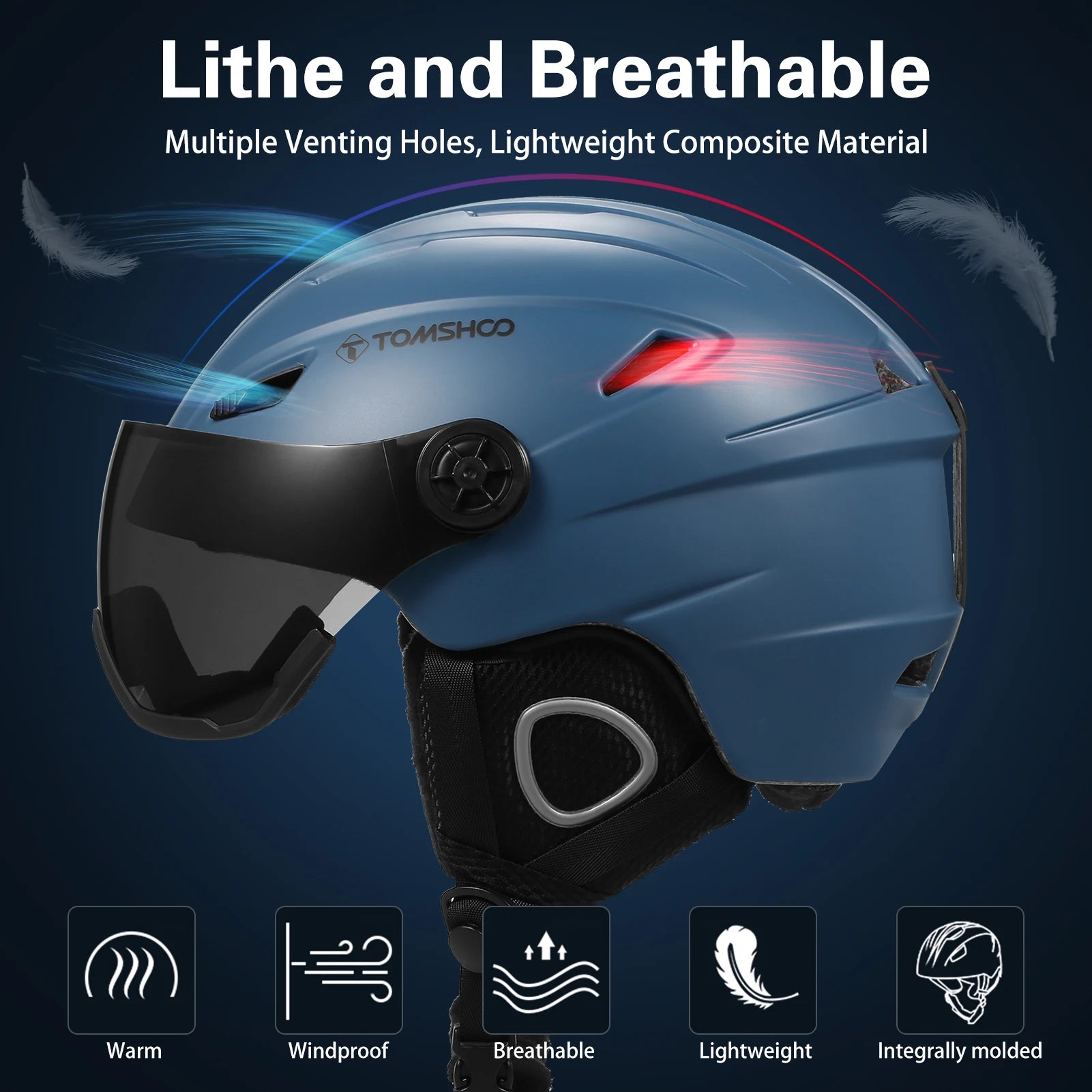 US Ski or Snowboard Helmet with Removable Liner and Ear Pads