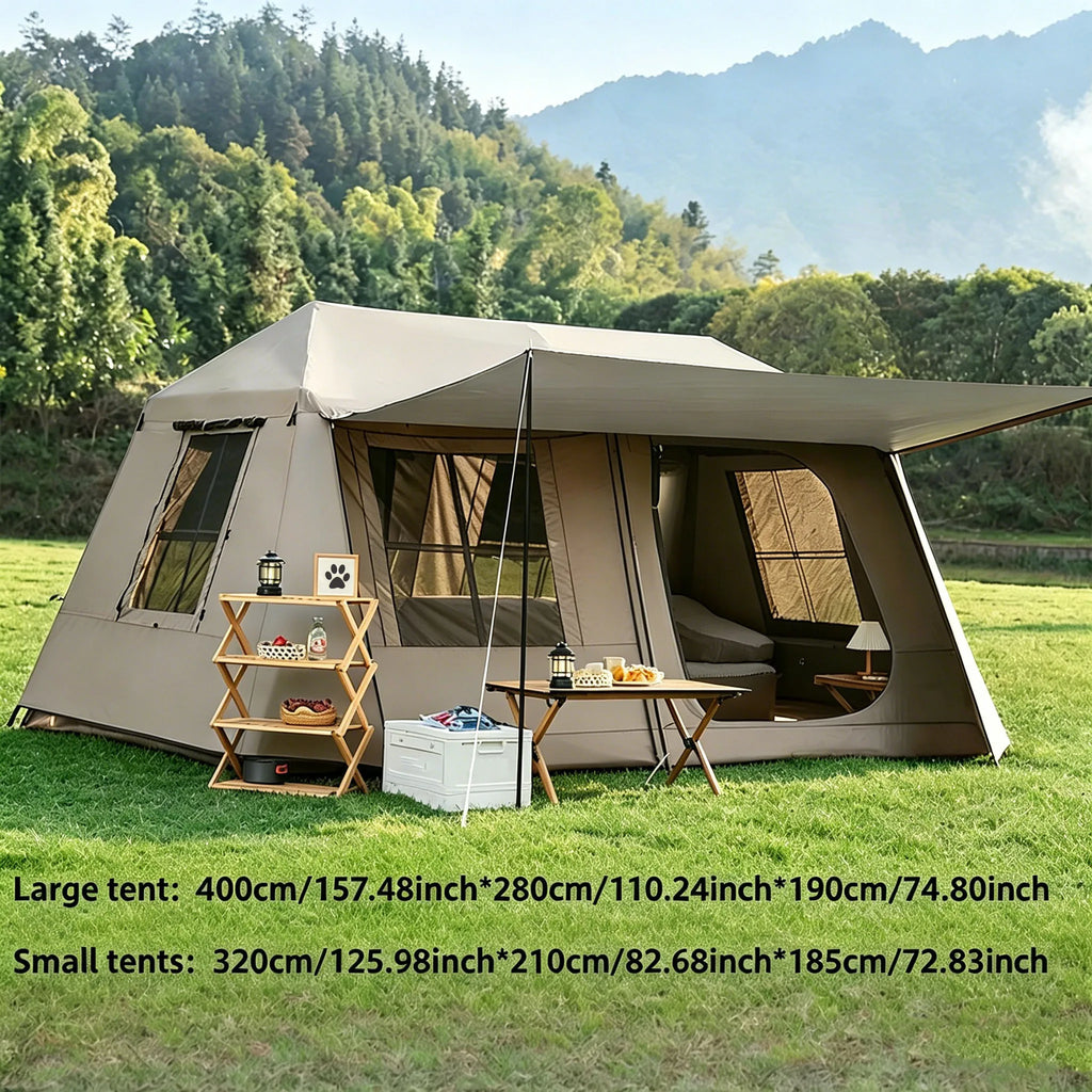 Automatic Quick-Set Outdoor Camping Tent with Front Awning; Spacious Interior Ideal for Family All-Weather